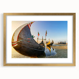 Extra large abstract art print of a textured scenery in Bangladesh, in a gold frame, suitable for living room decor.