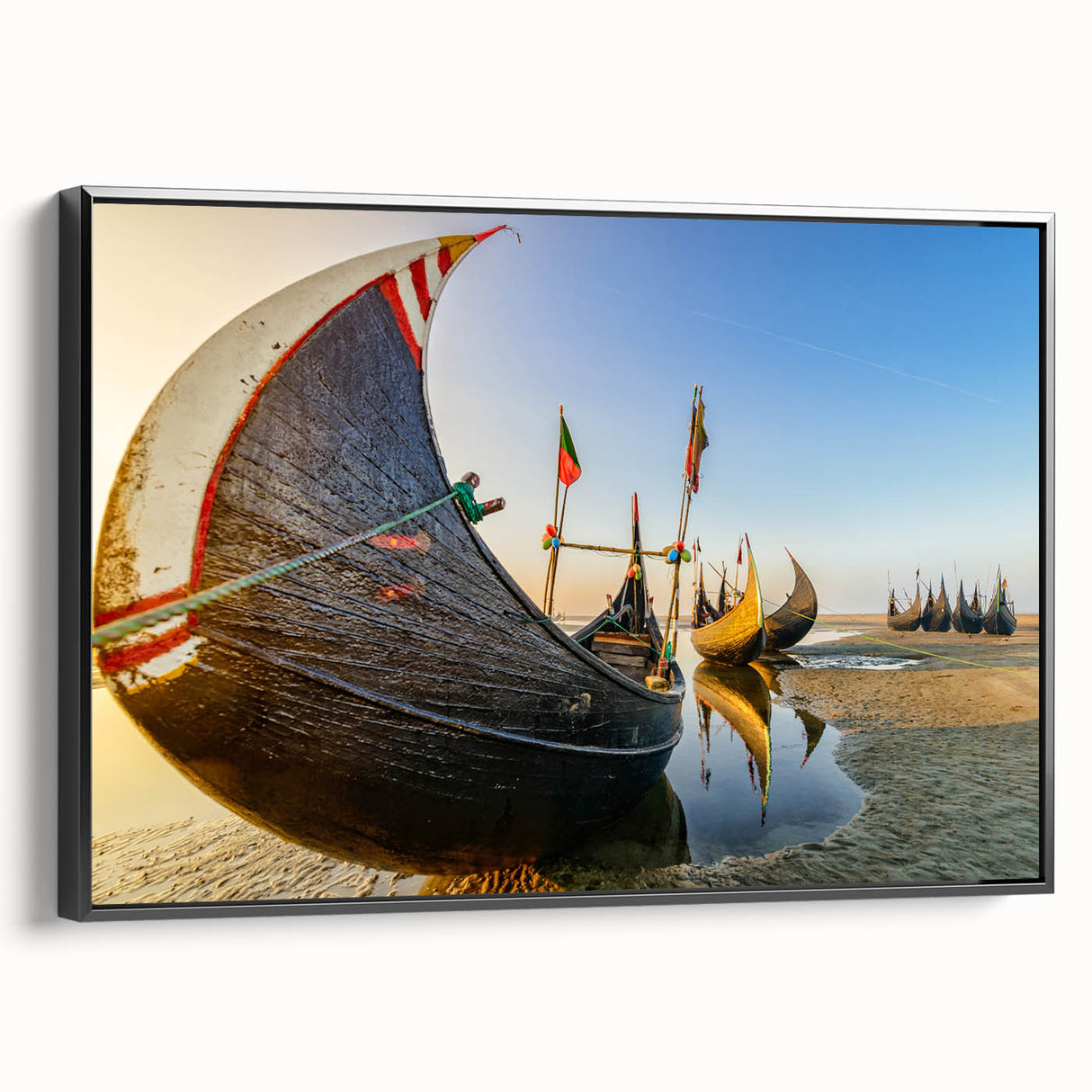 Black and white framed canvas of a Bangladesh landscape, ideal for bedroom wall decor.