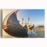 Black and white photograph on stretched canvas depicting a serene Bangladesh landscape, ideal for kitchen wall art.