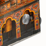 Large abstract wall art depicting Asian scenery in Bhutan on acrylic glass, with muted earth tones.