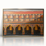 Framed acrylic print of a Bhutanese landscape in muted earth tones, ideal for modern art wall decor.
