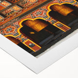 Art deco poster featuring a serene Bhutanese landscape in muted earth tones on rolled canvas, suitable for dining room decor.