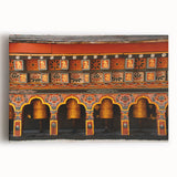 Black and white photograph of a serene Bhutanese landscape on large stretched canvas, ideal for kitchen art.