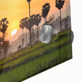 Mid-century modernist style large abstract art print of a Cambodian scenery on acrylic glass, ideal for dining room art.