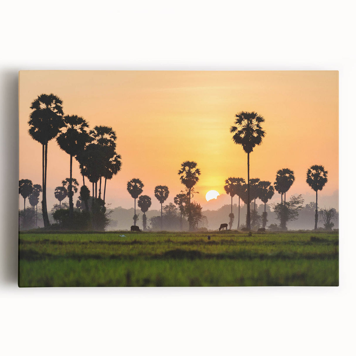 Black and white photograph of Angkor Wat on stretched canvas, ideal for kitchen wall art.
