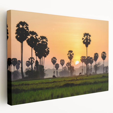 Large canvas print of a Cambodian landscape in muted earth tones, suitable for kitchen wall art.