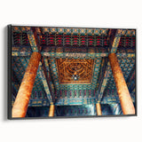 Black and white wall art featuring a vintage poster of the Beijing landscape on framed canvas, ideal for bedroom decor.