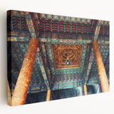 Large canvas print of Beijing skyline in muted earth tones, suitable for kitchen wall art.