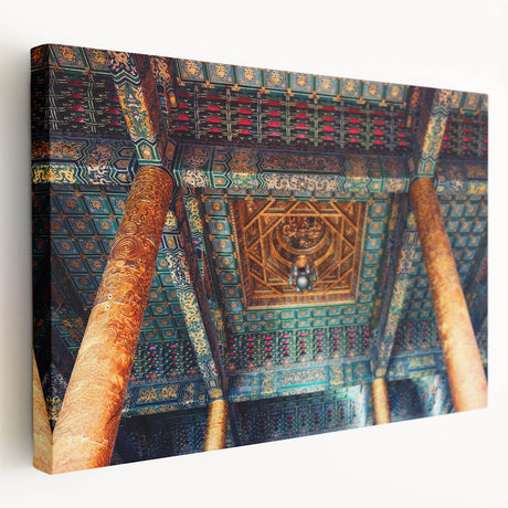 Large canvas print of Beijing skyline in muted earth tones, suitable for kitchen wall art.