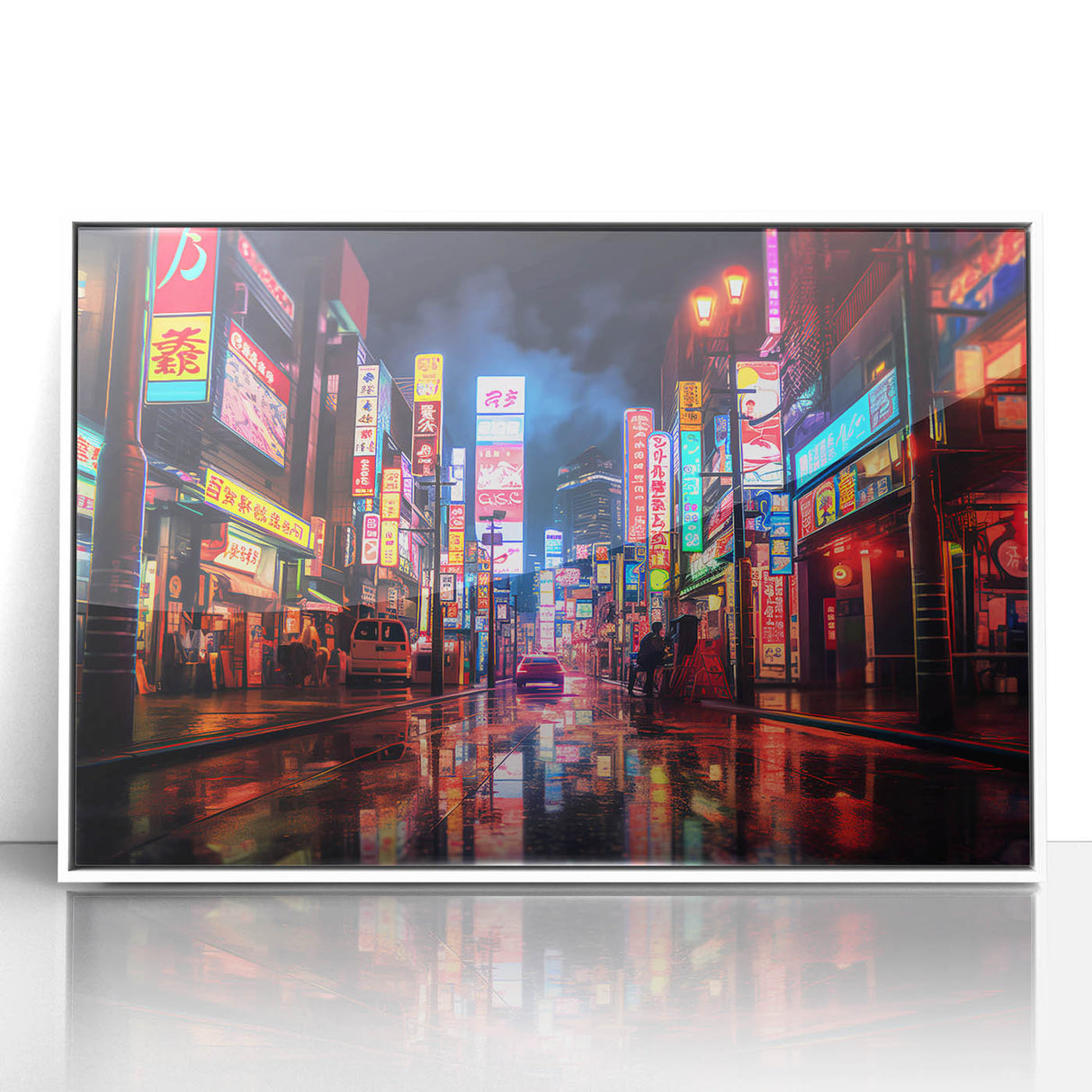Art deco poster of Shanghai skyline in muted gray and blue tones on framed acrylic, ideal for modern art wall decor.