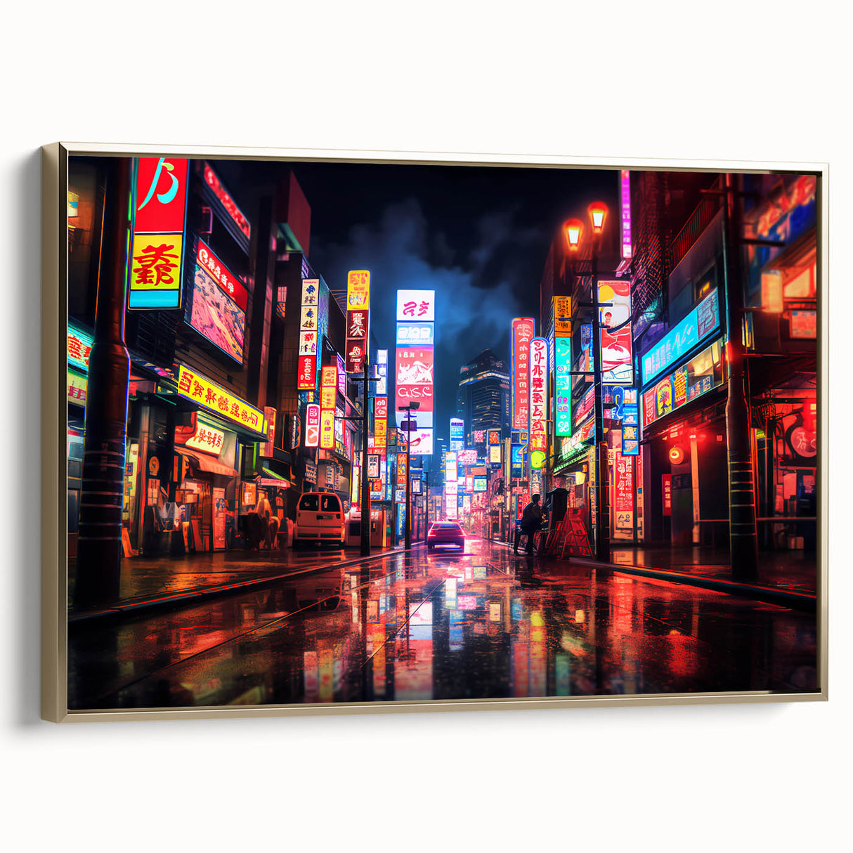 Framed canvas depicting a vintage-style Shanghai landscape in black and gold tones, ideal for bedroom wall art.