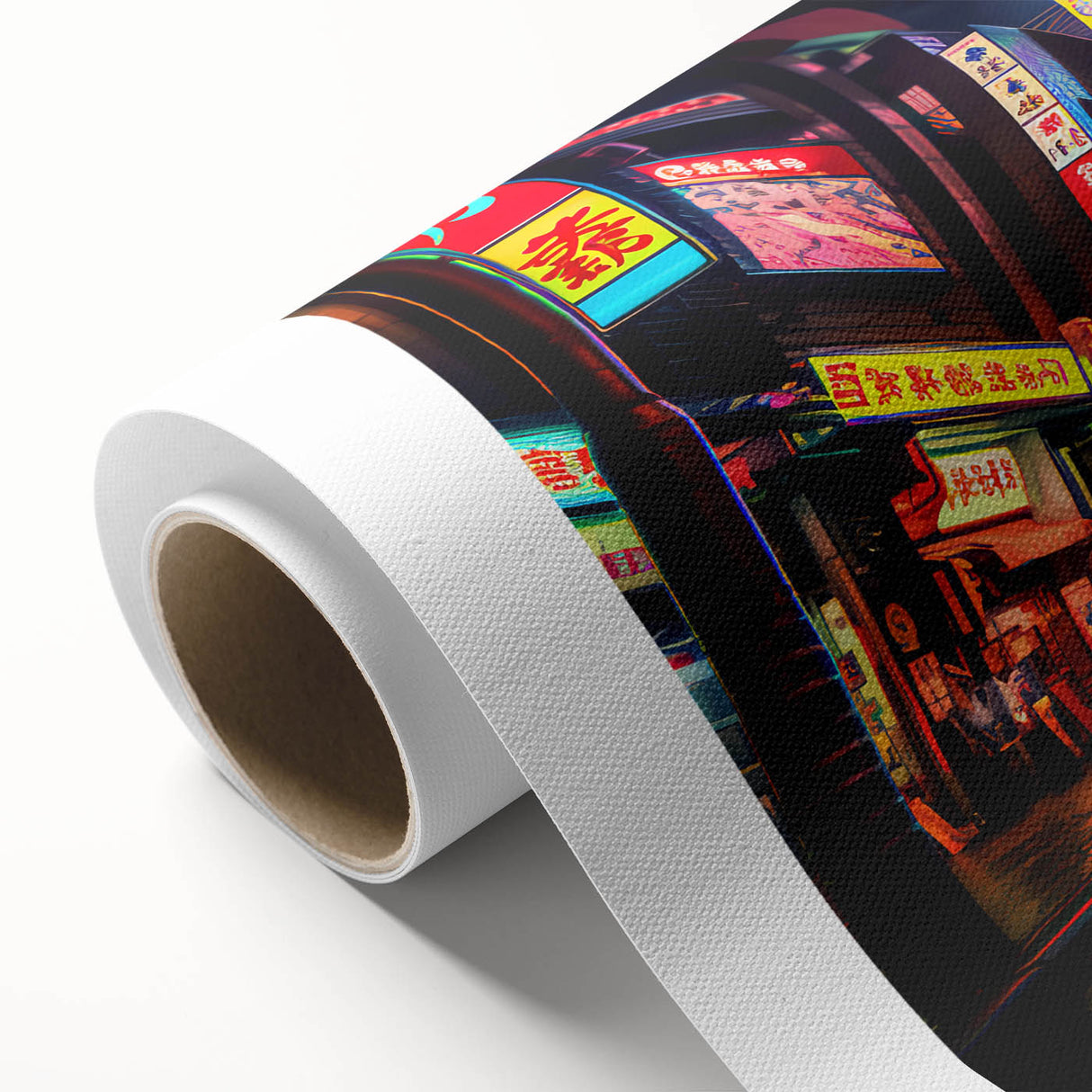 Art Deco style poster of Shanghai skyline in monochrome shades on rolled canvas.