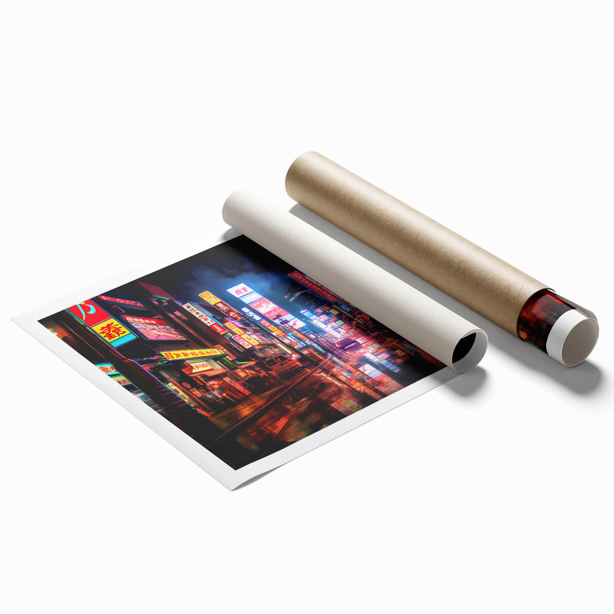 Extra large rolled print of Shanghai skyline with muted floral elements, ideal for classy bathroom wall art.