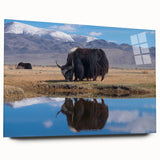 Large abstract wall art of Tibetan scenery in muted earth tones on acrylic glass, suitable for bedroom or dining room decor.