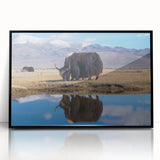 Large abstract wall art depicting a Tibetan landscape in muted earth tones on framed acrylic.