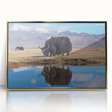 Acrylic print of a Tibetan landscape with muted earth tones in a mid-century modernist style.