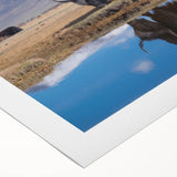 Art deco poster of a Tibetan landscape in muted earth tones on rolled canvas, suitable for dining room decor.