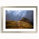 Textured abstract art print depicting a serene Georgia landscape in muted earth tones, framed with a silver mat.