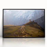 Large abstract wall art featuring a mid-century modernist style with muted earth tones, framed in black acrylic.