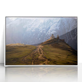 Art deco poster featuring a stylized Georgia landscape in pastel shades on a white framed acrylic.