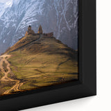 Extra large framed canvas featuring a textured, colorful abstract design on a black background.