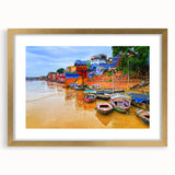 Extra large abstract art print of an Indian landscape in textured gold and earth tones, framed with mat.