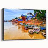 Framed canvas depicting a black and white vintage landscape of an Indian scenery, ideal for bedroom wall art.