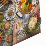 Large abstract wall art of Indonesian scenery in mid-century modernist style on acrylic.