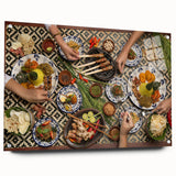 Large abstract wall art featuring an Indonesian landscape in muted earth tones on acrylic glass.