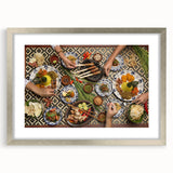 Textured art print of an abstract Indonesian landscape in muted earth tones, framed in silver, ideal for bedroom art.