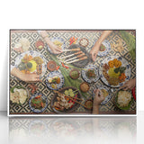 Acrylic print of an Indonesian landscape in art deco style, muted earth tones, ideal for modern art wall decor.