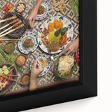 Extra large framed canvas featuring a textured black wall art scene of an Indonesian landscape in colorful, vibrant tones.