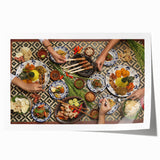 Extra large rolled print depicting Indonesian scenery with lush florals in vibrant green and earth tones.