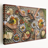 Large canvas print featuring a serene Indonesian landscape in muted green and blue tones, suitable for kitchen wall art.