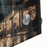 Large abstract wall art depicting a mid-century modernist Kyoto scenery in muted earth tones on acrylic glass.