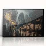 Large abstract wall art of a Kyoto scenery in muted earth tones on a framed acrylic, ideal for modern art wall decor.