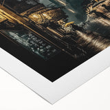 Art deco poster of Kyoto landscape in pastel shades on rolled canvas, suitable for dining room wall art.