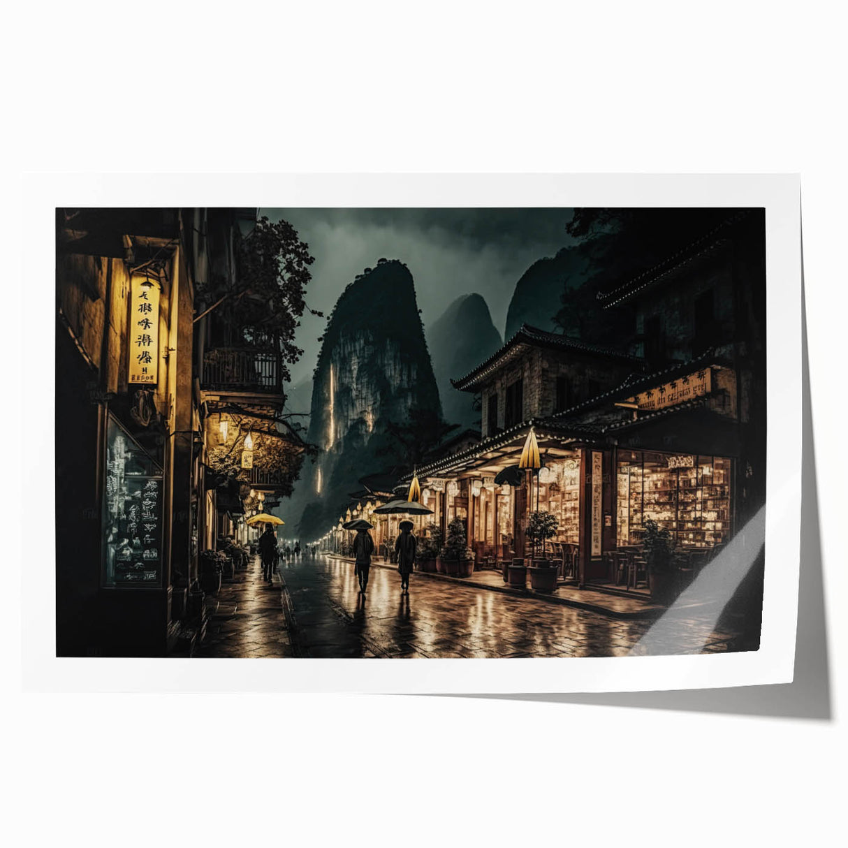 Kyoto landscape with cherry blossoms in soft pink and white hues on extra large rolled canvas.