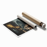 Extra large rolled print of a Kyoto scenery with vibrant floral elements, ideal for classy bathroom wall art.