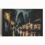 Black and white large art print of Kyoto scenery on stretched canvas, suitable for kitchen wall art.