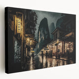Kyoto scenery on large stretched canvas with soft earth tones, ideal for kitchen wall art.