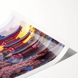 Extra large wall art of Mount Fuji with floral and line art flowers in soft pastel shades, ideal for large living room decor.