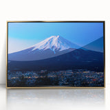 Mid-century modernist Japanese scenery in muted gold and green tones, framed acrylic, ideal for nursery wall art.