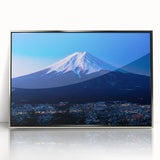 Mid-century modernist art depicting a serene Japanese landscape in muted earth tones, framed acrylic print.