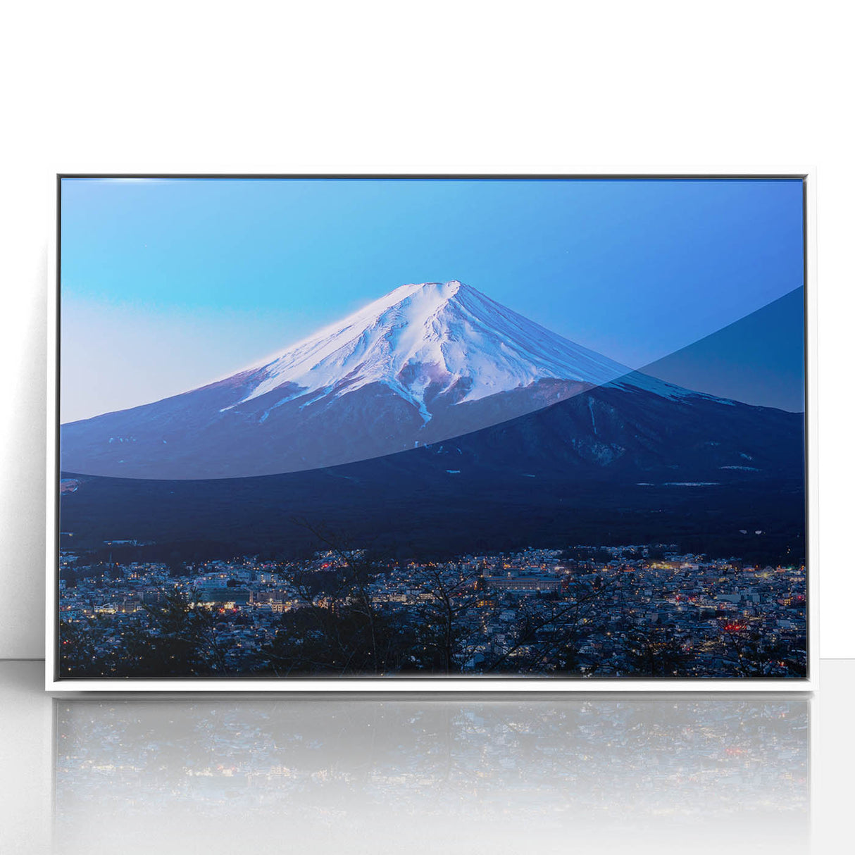Framed acrylic print of a minimalist Japanese scenery in muted gray tones, ideal for modern art wall decor.