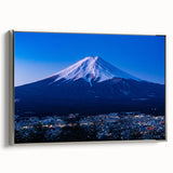 Framed canvas featuring a vintage-style Japanese landscape painting with colorful elements on a black background.