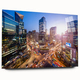 Large abstract depiction of Seoul's skyline in muted gray shades on acrylic glass, suitable for bedroom or dining room art.