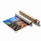 Extra large rolled print of Seoul scenery with floral elements in soft colors, ideal for classy bathroom wall art.