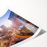 Extra large wall art featuring line art flowers over a Seoul scenery, in black and white tones on rolled canvas.