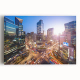Black and white large canvas print of Seoul skyline, ideal for kitchen wall art.